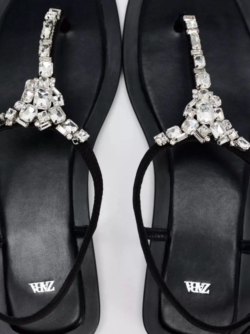 Zara Black Rhinestone Flat Sandals Size 38 / US 7.5 NWT